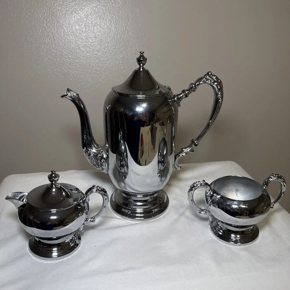 Vintage Dorothy Thorpe Originals Chrome Coffee Set MCM Hollywood Regency 3pc - Picture 15 of 15